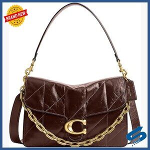 Quilted Leather Shoulder Bag with Chain Strap, Fits iPad, 3 Ways to Wear